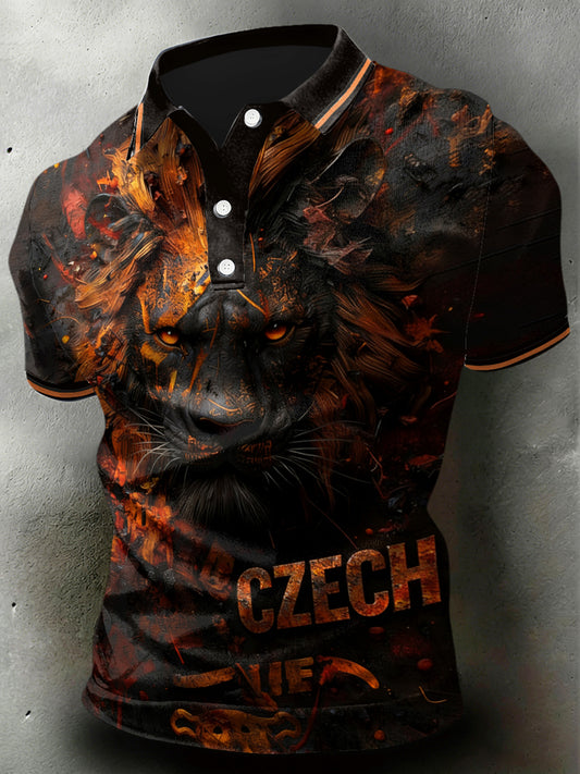 Pánské české lev vintage tisk móda pólo košile
