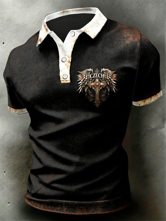 Pánské vintage křížové české tištěné polové tričko