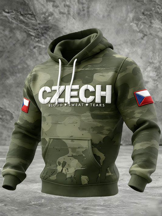 Pánské české kamufláže tisk mikina s kapucinou