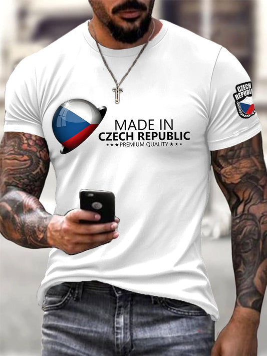Pánská česká vlajka 3d tisk minimalistická bílá trička