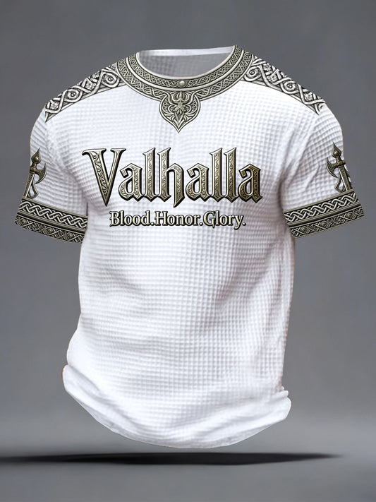 Pánské švédské vikingské styl valhalla tištěné vafle tričko