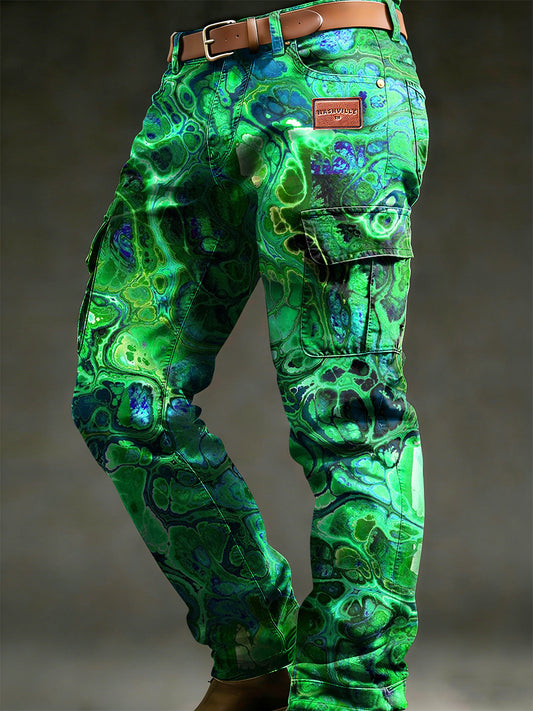 Pánské retro dovolená podnikání psychedelické umění tisk neformální pracovní kalhoty