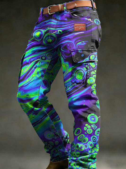 Pánské retro dovolená podnikání psychedelické umění tisk neformální pracovní kalhoty