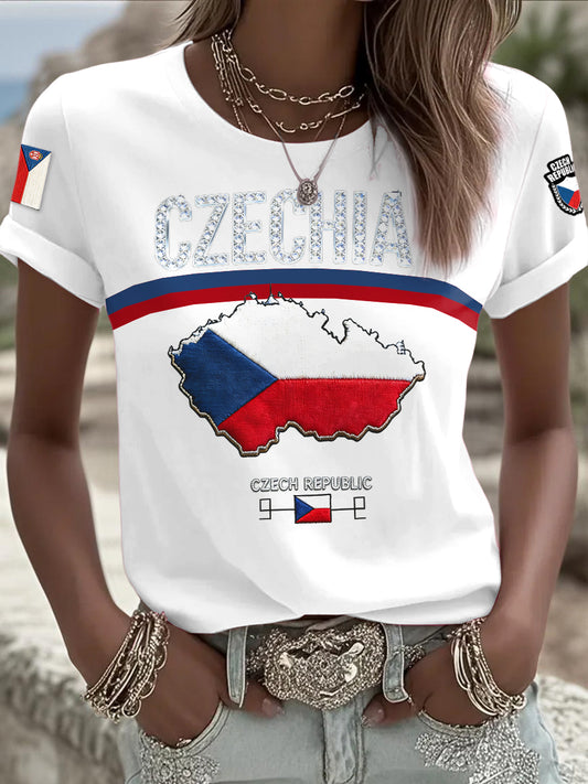 Women's czech flag map 3d print white fashion tshirt