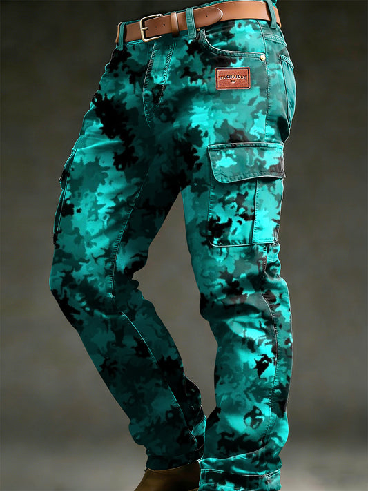Pánské retro dovolená obchodní kamufláž umění tisk neformální pracovní kalhoty