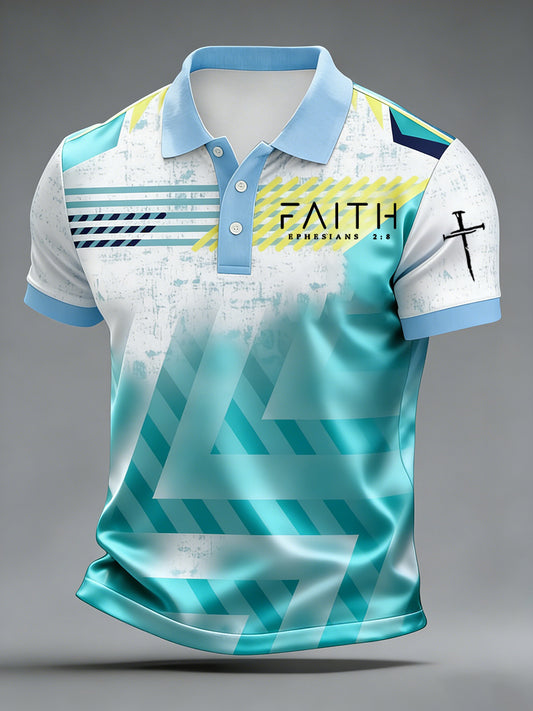 Retro faiththemed art print casual polo shirt