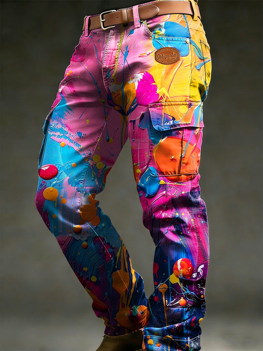 Pánské retro dovolená podnikání psychedelické umění tisk neformální pracovní kalhoty
