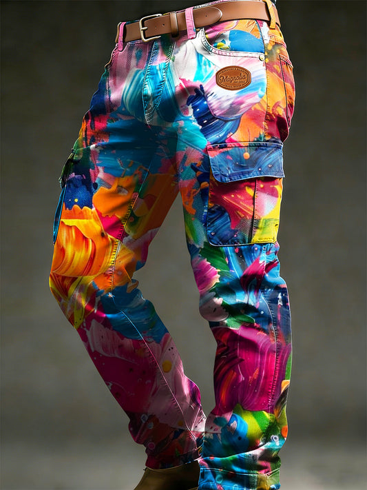 Pánské retro dovolená podnikání psychedelické umění tisk neformální pracovní kalhoty