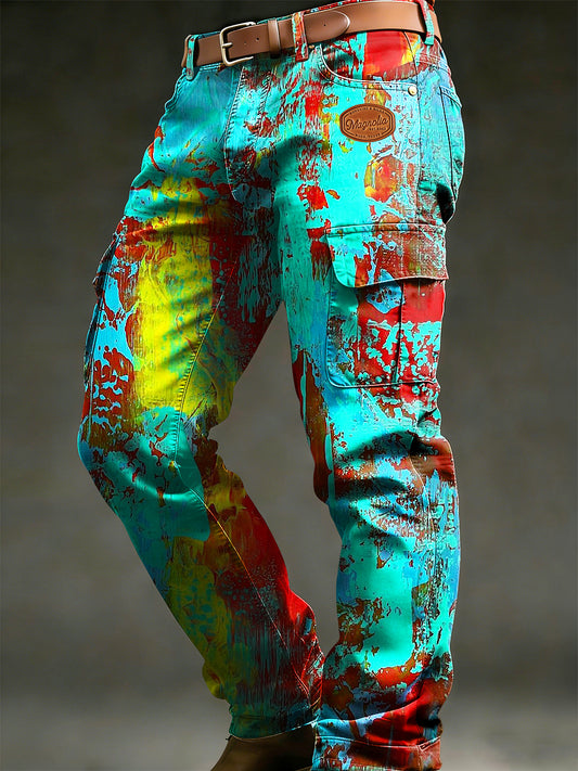 Pánské retro dovolená podnikání psychedelické umění tisk neformální pracovní kalhoty