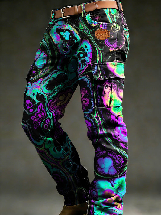 Pánské retro dovolená podnikání psychedelické umění tisk neformální pracovní kalhoty