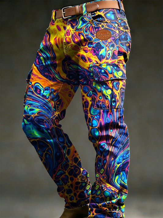 Pánské retro dovolená podnikání psychedelické umění tisk neformální pracovní kalhoty