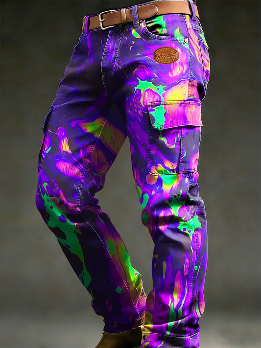 Pánské retro dovolená podnikání psychedelické umění tisk neformální pracovní kalhoty