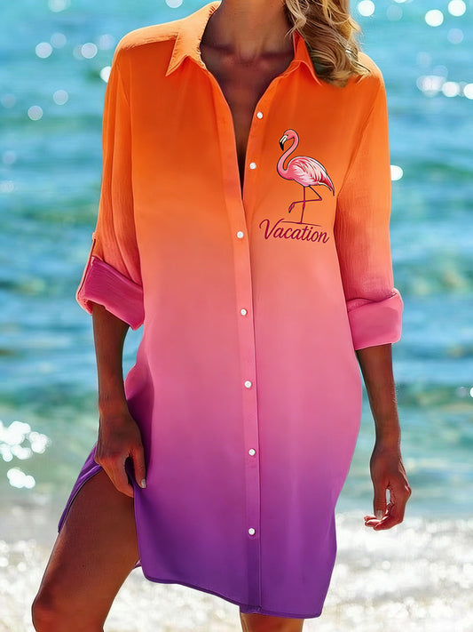Women casual beach resort dress with sunset gradient print