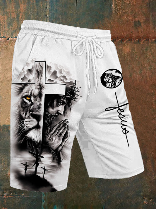 Mens faith print casual shorts