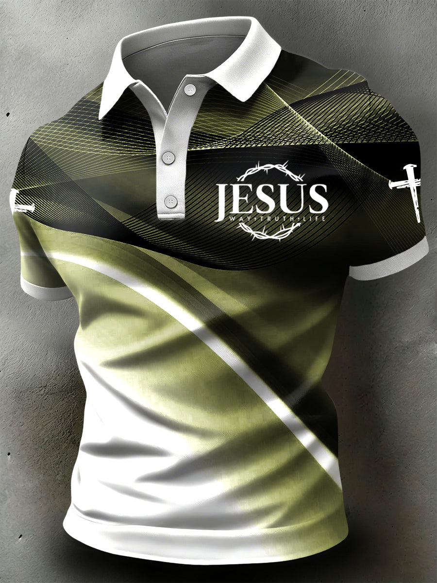 Retrostyl křížový gradient textury casual polo košile