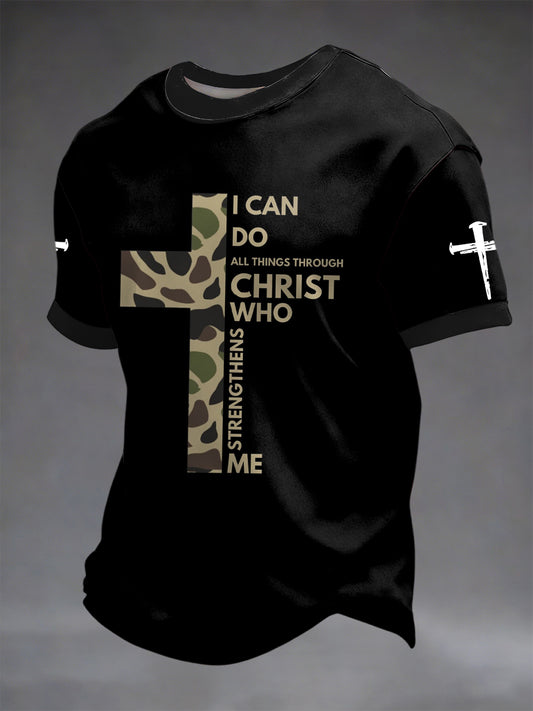 Retro jesusthemed camouflage cross casual tshirt