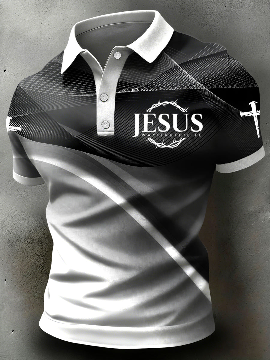 Retrostyl křížový gradient textury casual polo košile