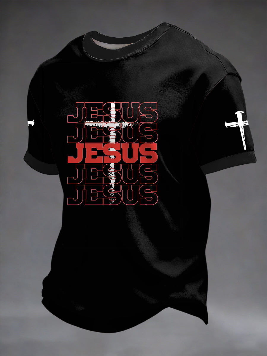 Retro jesusthemed cross casual tshirt