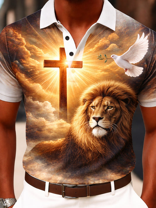 Retro faiththemed art print casual polo shirt