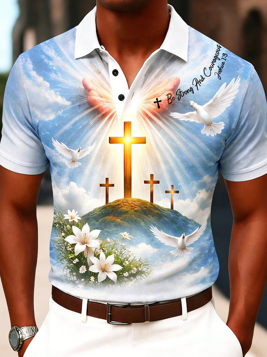 Retro faiththemed art print casual polo shirt