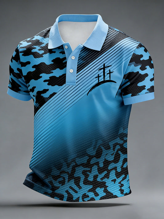 Retro faiththemed art print casual polo shirt