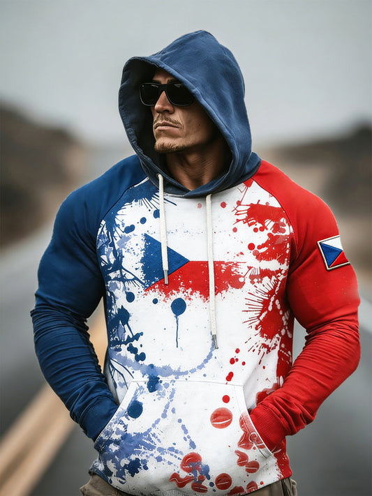Pánské české vlajky graffiti print kapucinová mikina s kapucinou