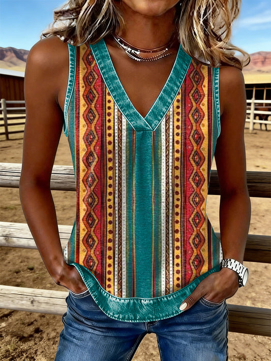 Ženské vintage západní umění tištěné vneck tank top