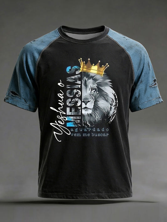 Pánské vintage "ježíš" lion patchwork casual tshirt