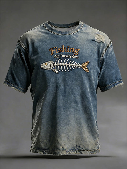 Retro fishing &ldquo;old fuckers club” casual tshirt