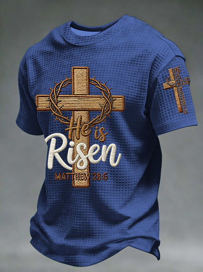 Men he is riser matthew 28:6 waffle short sleeve