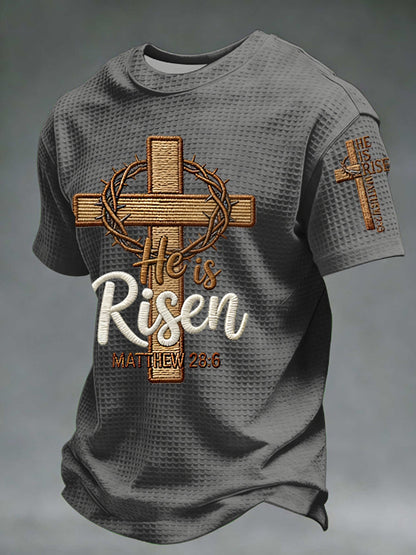 Men he is riser matthew 28:6 waffle short sleeve