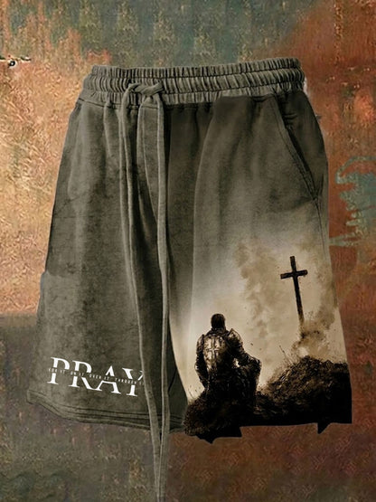 Muži víra kříž modlit se vytištěné šortky
