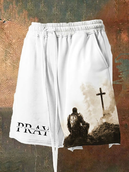 Muži víra kříž modlit se vytištěné šortky