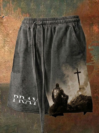Muži víra kříž modlit se vytištěné šortky