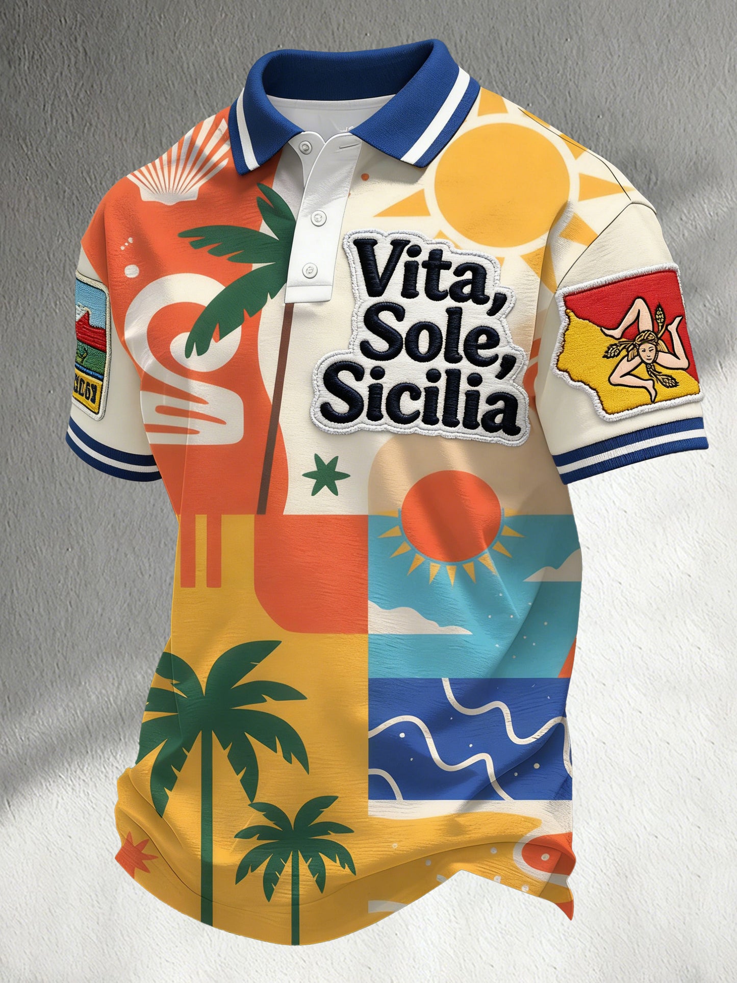 Men italian sicily trinacriathemed art print polo shirt