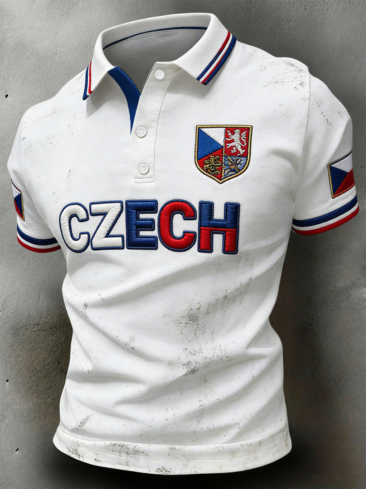 Pánské vintage české emblém umělecké příležitostné polové tričko