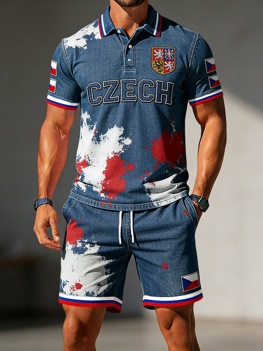 Pánské vintagestyl czech casual polo šortky sada