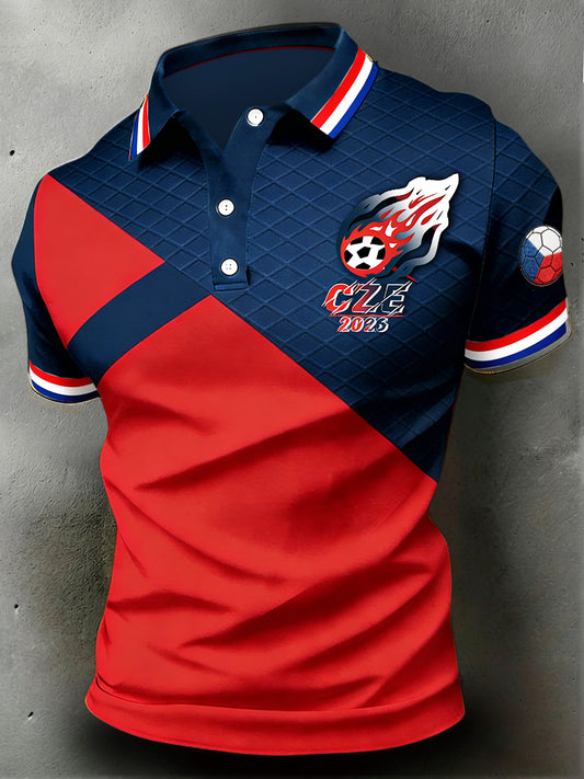 Men dark blue czech 2026 football print polo shirt with short sleeves