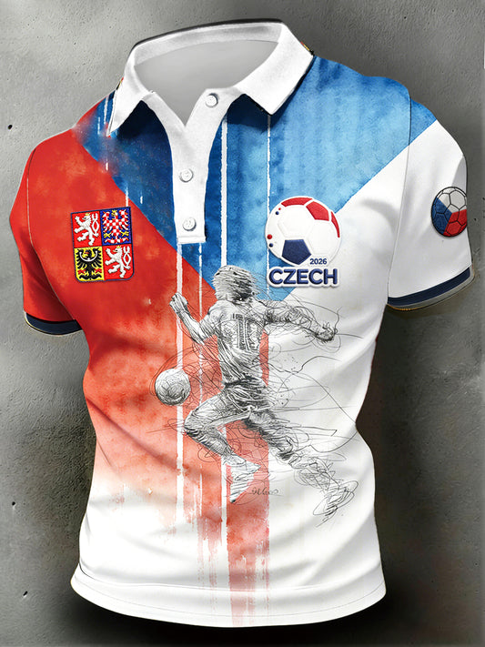 Pánské vintage české 2026 fotbalové tlačítko polopůžkové s krátkými rukávy