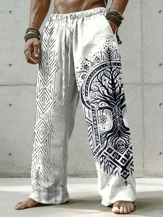 Pánské viking art vytištěné bavlněné a konopné kalhoty