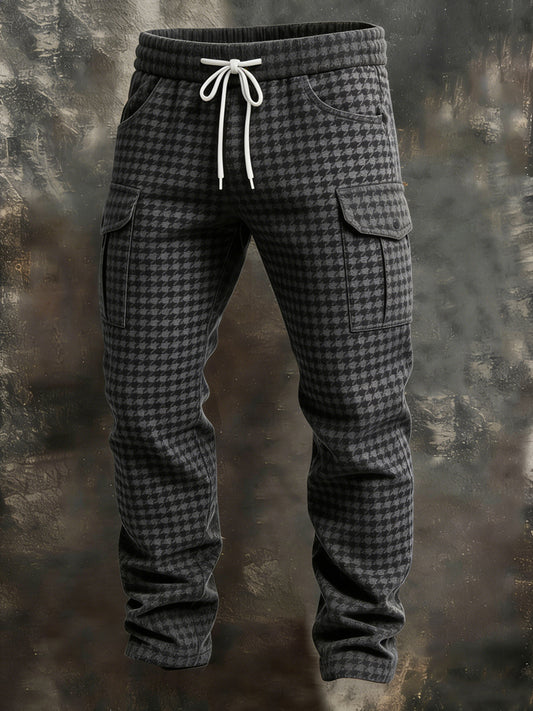 Pánské retro dovolená podnikání houndstooth art print neformální pracovní kalhoty