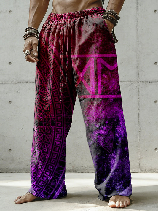 Pánské viking art vytištěné bavlněné a konopné kalhoty