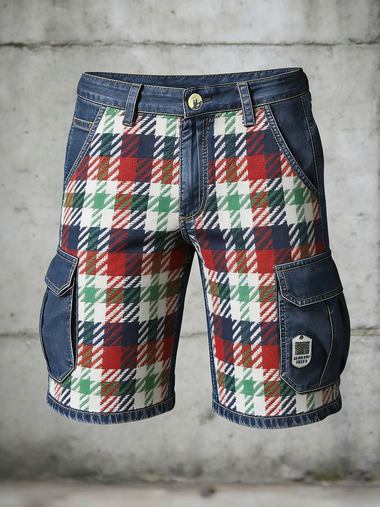 Pánské retro dovolená business houndstooth art print casual shorts