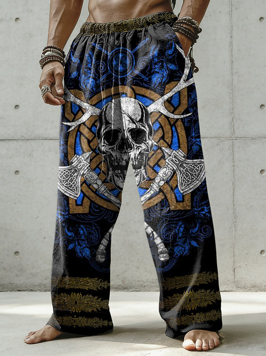 Pánské viking art vytištěné bavlněné a konopné kalhoty
