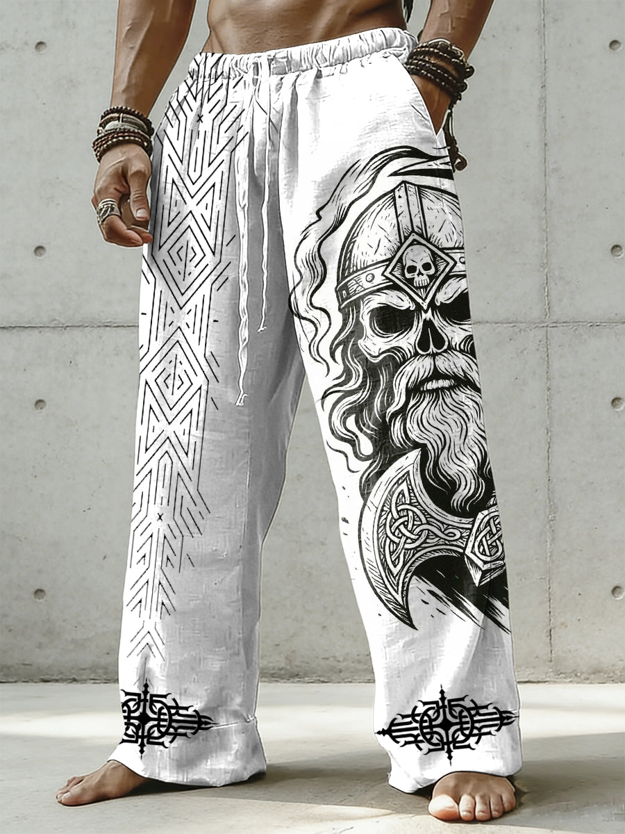 Pánské viking art vytištěné bavlněné a konopné kalhoty