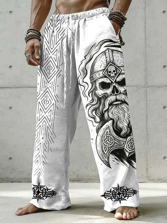 Pánské viking art vytištěné bavlněné a konopné kalhoty