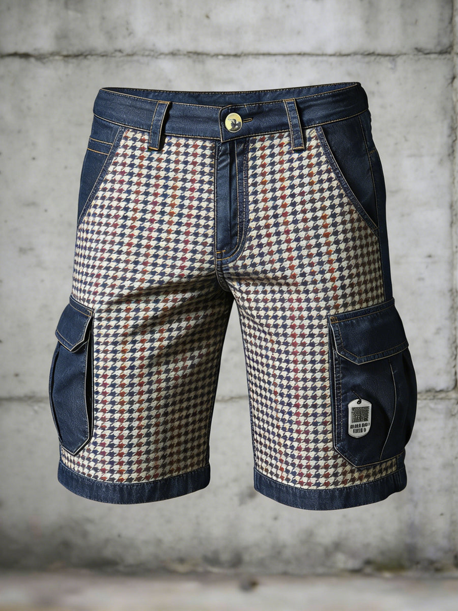 Pánské retro dovolená business houndstooth art print casual shorts