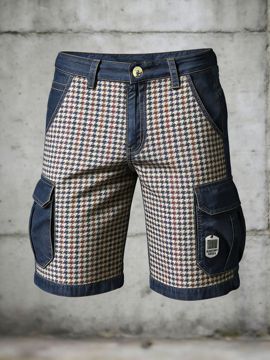 Pánské retro dovolená business houndstooth art print casual shorts