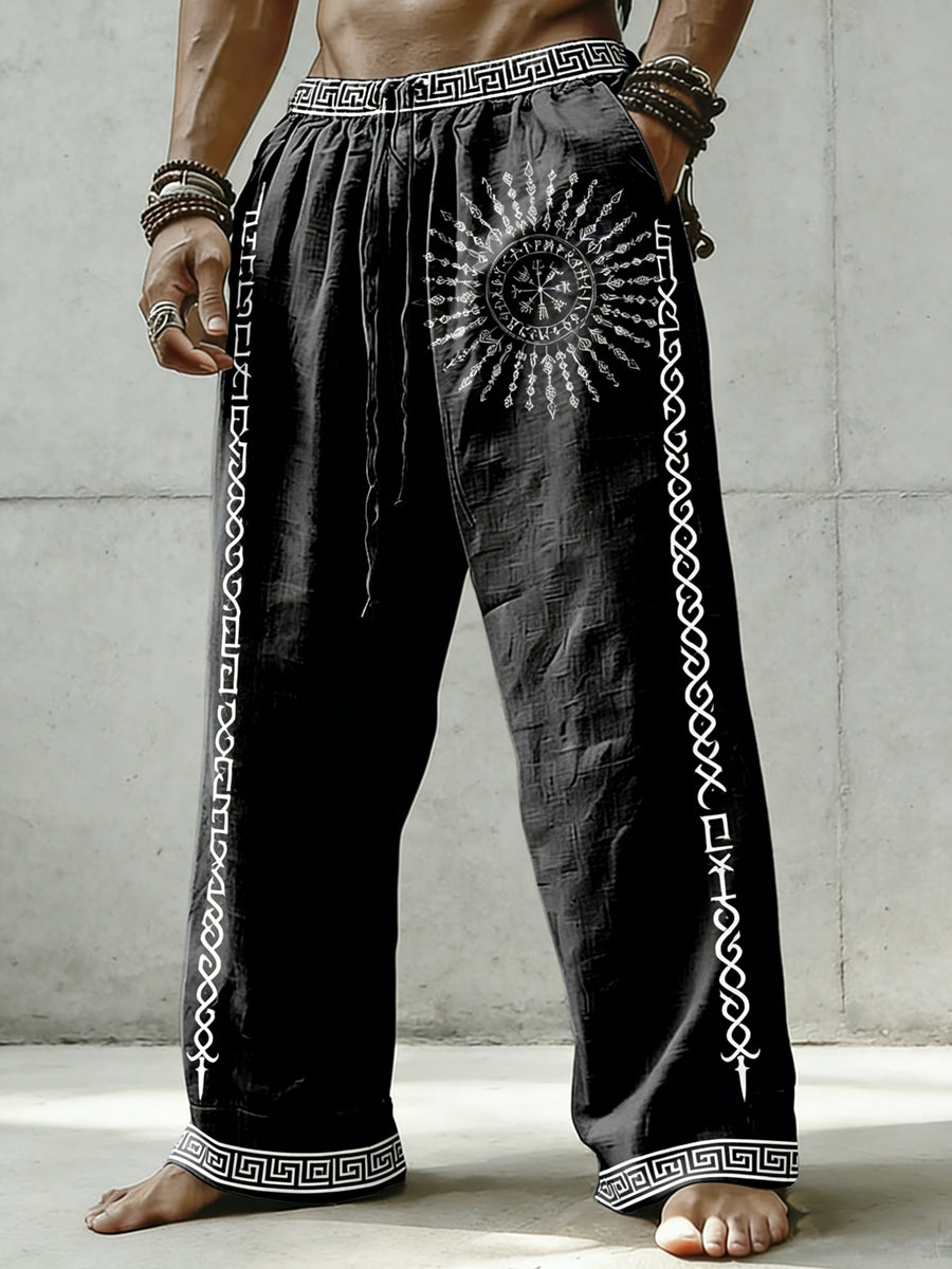 Pánské viking art vytištěné bavlněné a konopné kalhoty