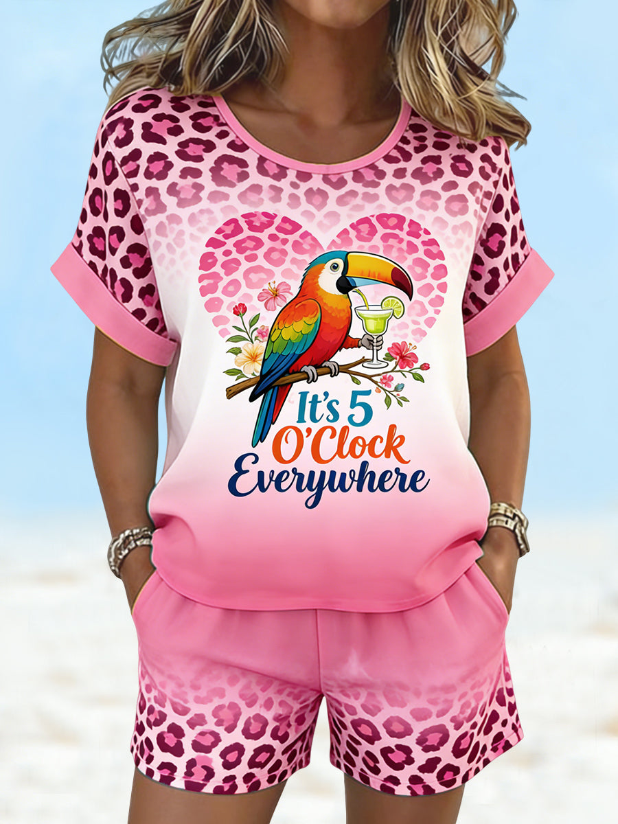 Its 5 oclock everywhere womens hawaiian leopardprint shorts set